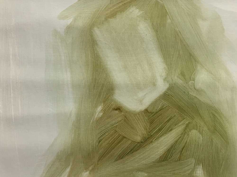  Portrait painting, a different approach. Thin wash of Viridian green + Transparant oxide red