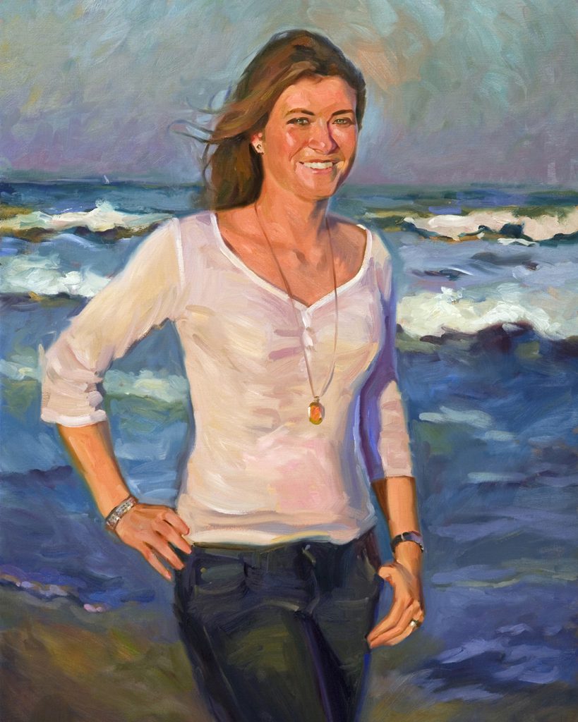 Commissioned portraits from photography. Evening sun at the beach. oil painting by Ben Lustenhouwer