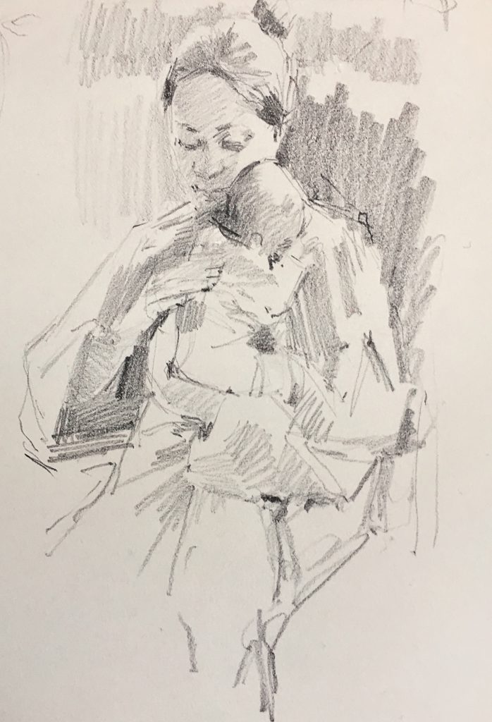 a small doodle. mother with baby sketch