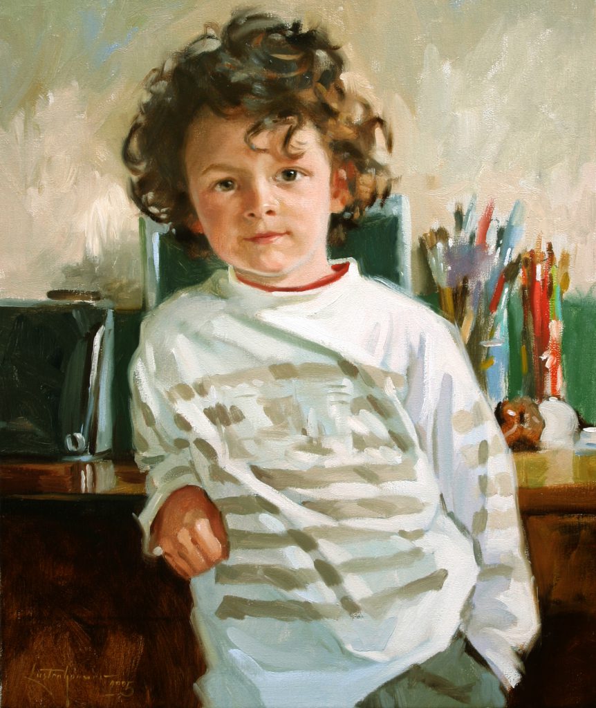 Oil painting of a little boy by Ben lustenhouwer, Dutch portrait painter